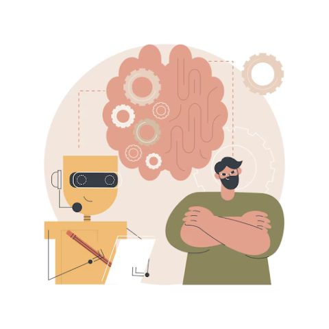 A man standing next to a AI powered robot 