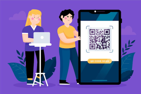 two people interacting with QR codes